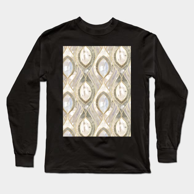 White Quartz & Gold Elegant Pattern Long Sleeve T-Shirt by tanyadraws